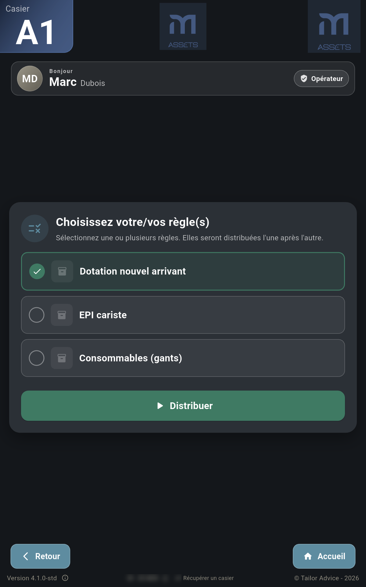 Choix d'une ou plusieurs règles sur la borne